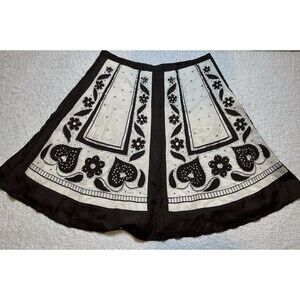 Odille By Anthropologie Peasant Skirt Brown And Cream W/ Sequined Pattern Sz 8